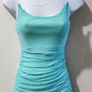 Fashion Nova Aqua Ruched Dress With Gloves